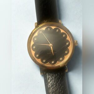 Kate Spade Gold Tone and Black Scallop Watch Genuine Leather Strap / Designer
